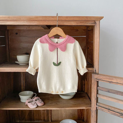 Cute Flowers Cotton Knitted Baby Sweater