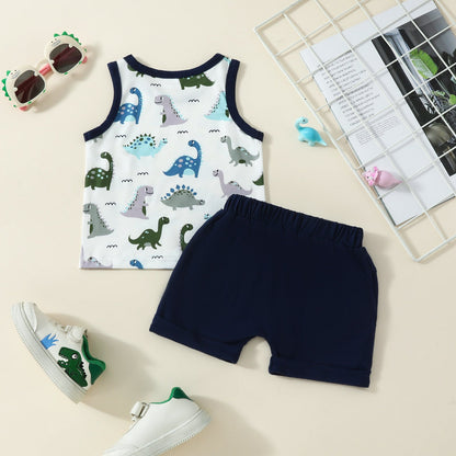 Boys Fashion Cartoon Dinosaur Printed Two-piece Suit