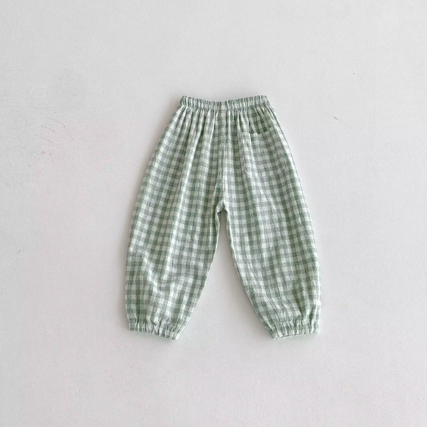 Ins Summer Children's Plaid Trousers Thin Linen Style