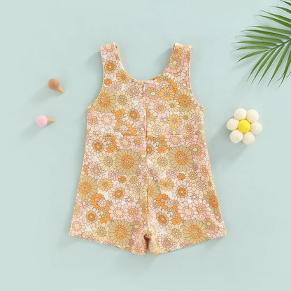 Strap Zipper Rainbow Sunken Stripe Flower Jumpsuit Romper