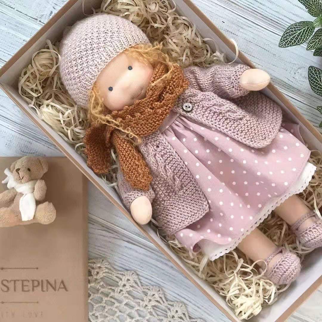 Handmade Plush Doll Golden Curly Girl Finished Product