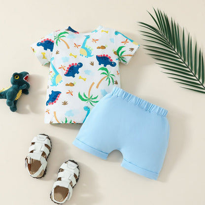 Fashion New Boy Cartoon Dinosaur Printing Suit