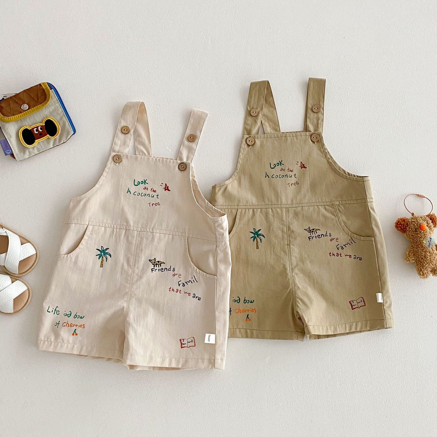 Simple Fashion T-shirt Fashion Baby Korean Style Cartoon Suspender Pants
