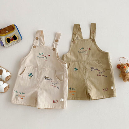 Simple Fashion T-shirt Fashion Baby Korean Style Cartoon Suspender Pants