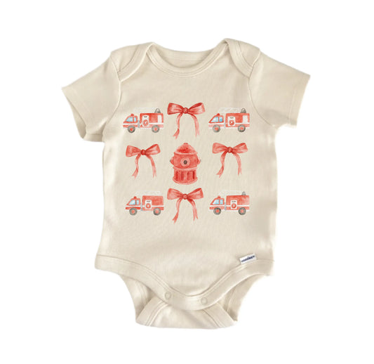 Firefighter Girl Red Bow Newborn Baby Onesie® Onesie®