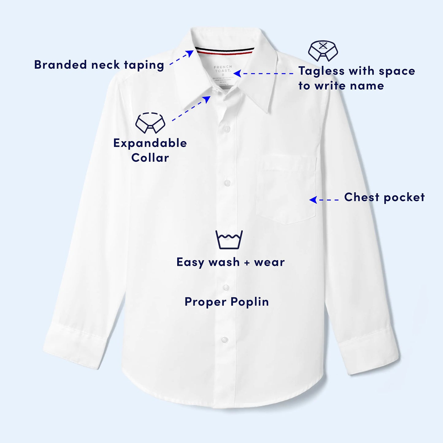 French Toast Boys' Expandable Collar Button Down Dress Shirt with Long Sleeves (Standard & Husky) 3T Light Blue - # BOAA11510004