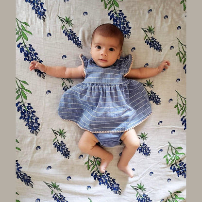 Bluebonnets Newborn Gift Set: Muslin Swaddle & Bib | Organic Cotton