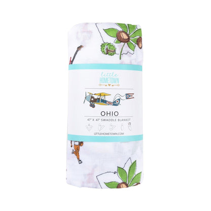 Ohio Baby Gift Set: Muslin Swaddle & Bib | Organic Cotton