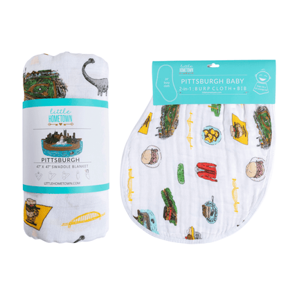Pittsburgh Baby Gift Set: Muslin Swaddle & Bib | Organic Cotton