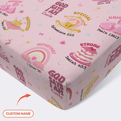 God Says I Am Girl Bamboo Fitted Crib Sheet