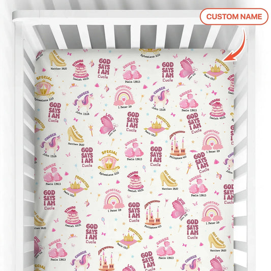 God Says I Am Girl Bamboo Fitted Crib Sheet