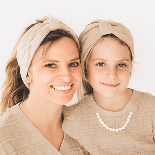 Matching Mommy & Me Ear Warmer Headbands- Beige