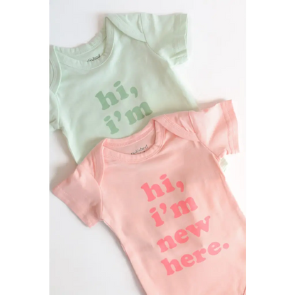 Hi, I'm New Here Mint Organic Cotton Baby Onesie
