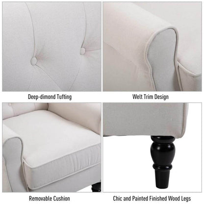 HomCom Button-Tufted Wingback Nursery Chair, Cream White