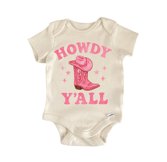 Howdy Yall Pink Boots Cowgirl Newborn Baby Onesie® Onesie®