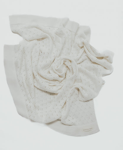 Vanilla White Pointelle Knit Blanket