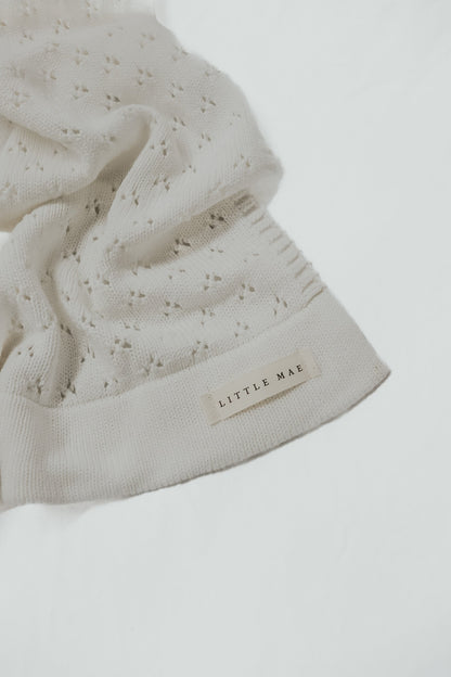 Vanilla White Pointelle Knit Blanket