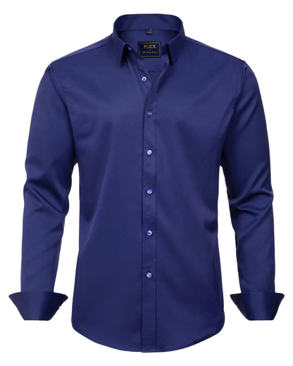 J.VER Boy's Long Sleeve Dress Shirts Solid Stretch Wrinkle-Free Shirt Kids Casual Button Down Shirts Navy Blue 6 Years - # BOAA12510006