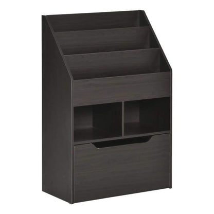 HOMCOM Kids Bookcase Multi-Shelf Book Rack with Mobile Drawer, Brown