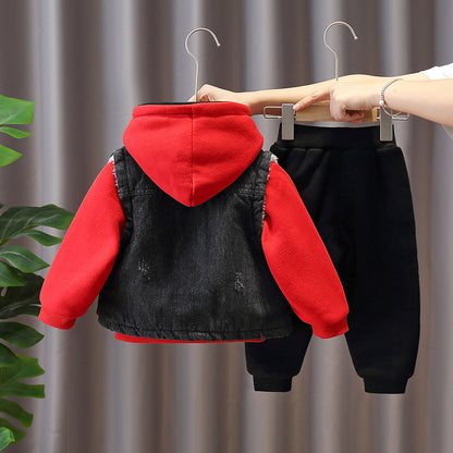 Kids' Denim Jacket Set | With Fleece Lining | 0-3 Years - # BAAA51210045 & BOAA11310020 & GIAA21310005