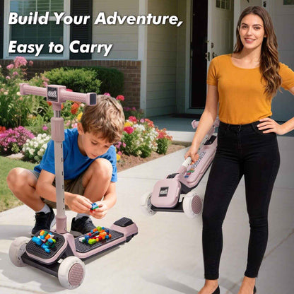 ToyRides Elite Kids Ride On 3-Wheel Scooter W/Buildable Blocks, Aged 3-9, Purple