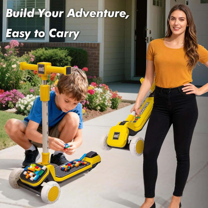 ToyRides Elite Kids Ride On 3-Wheel Scooter W/Buildable Blocks, Aged 3-9, Yellow