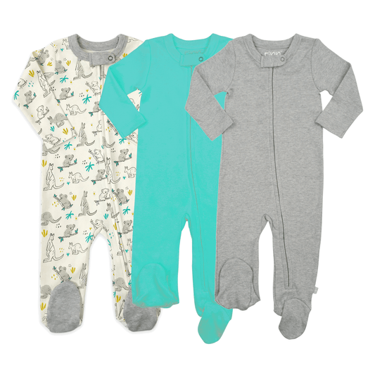 3pc footie set | koala vintage aqua & heather grey