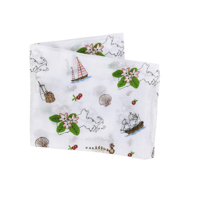 Massachusetts Floral Baby Gift Set: Muslin Swaddle & Bib