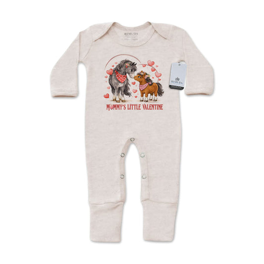 Mommy's Little Valentine Cowgirl - Infant Western Girls One-Piece Footed Pajamas W/Mittens