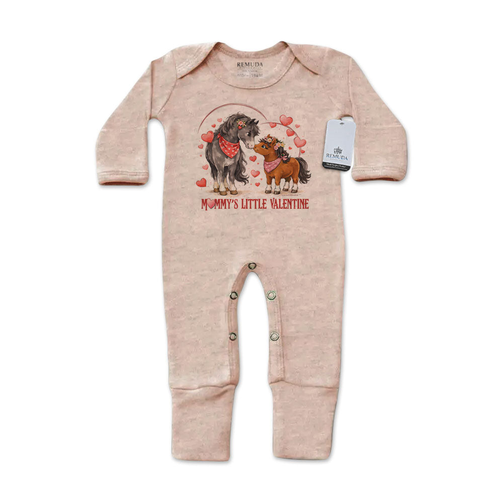 Mommy's Little Valentine Cowgirl - Infant Western Girls One-Piece Footed Pajamas W/Mittens