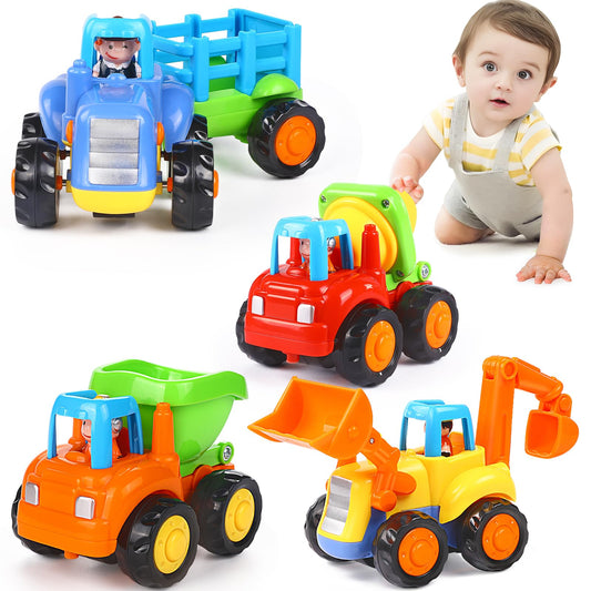 ORWINE Inertia Toy | Early Educational Toddler Baby Toy | Friction Powered Cars Push and Go Cars | Tractor, Bulldozer Dumper, Cement Mixer, Engineering Vehicles | Toys for Children | Boys Girls | Kids Gift 4PCS - # BAGE81110009