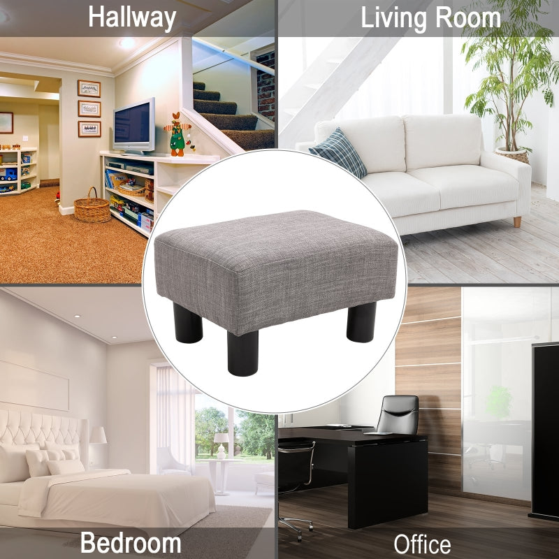 HOMCOM 16" Cube Modern Linen Pouf Ottoman with Black Legs, Grey