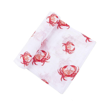 Pink Crab Newborn Gift Set: Muslin Swaddle & Bib | Organic Cotton