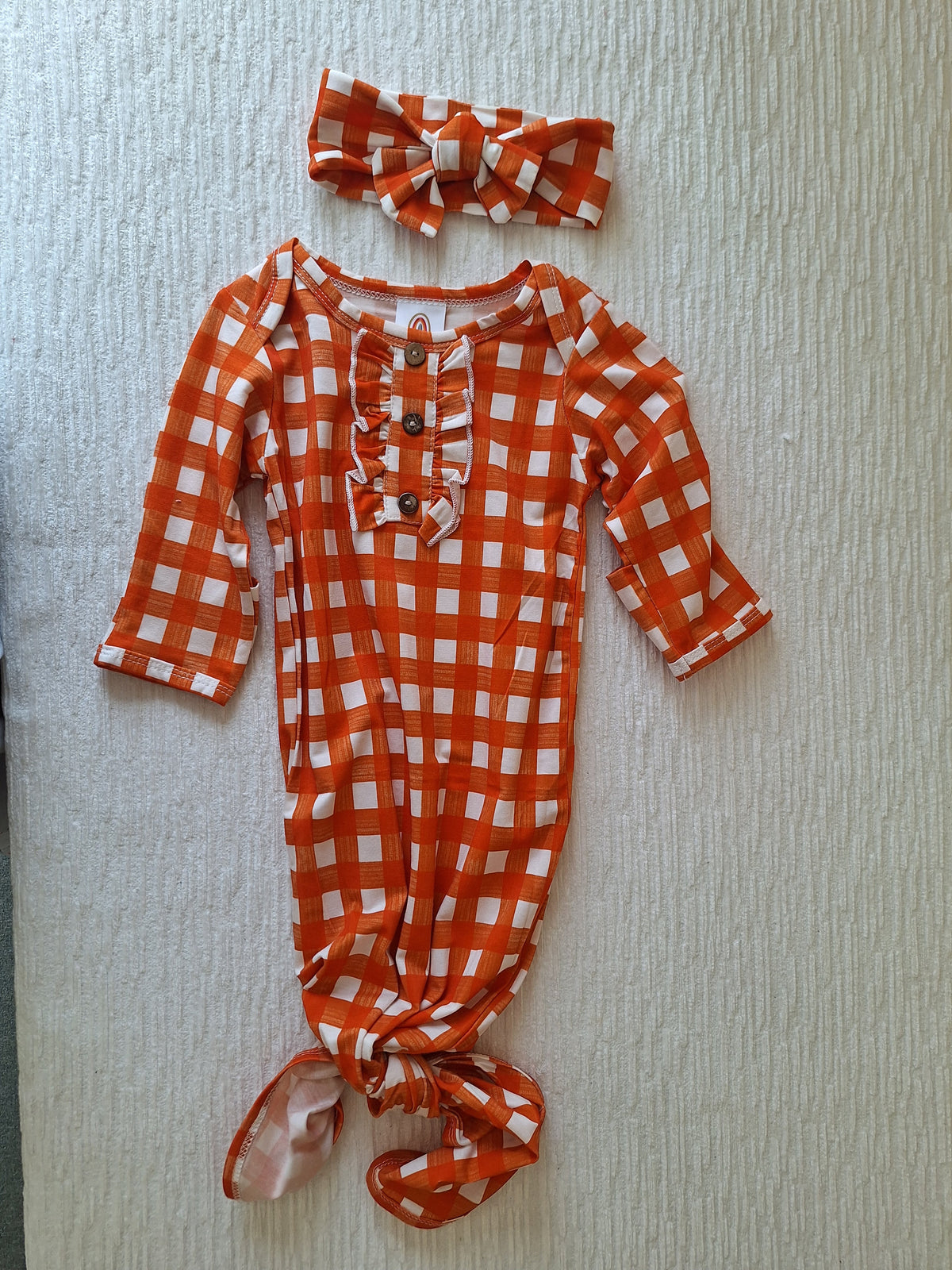 Orange and White Checked Gown with Matching Headband