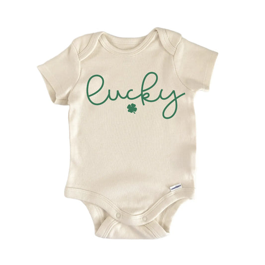 St. Patricks Day Lucky Script Newborn Baby Onesie® Onesie®