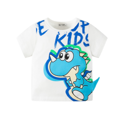 Summer Cartoon Dinosaur Short Sleeve Cotton T-shirt for Kids - # BAAA1111010020 &