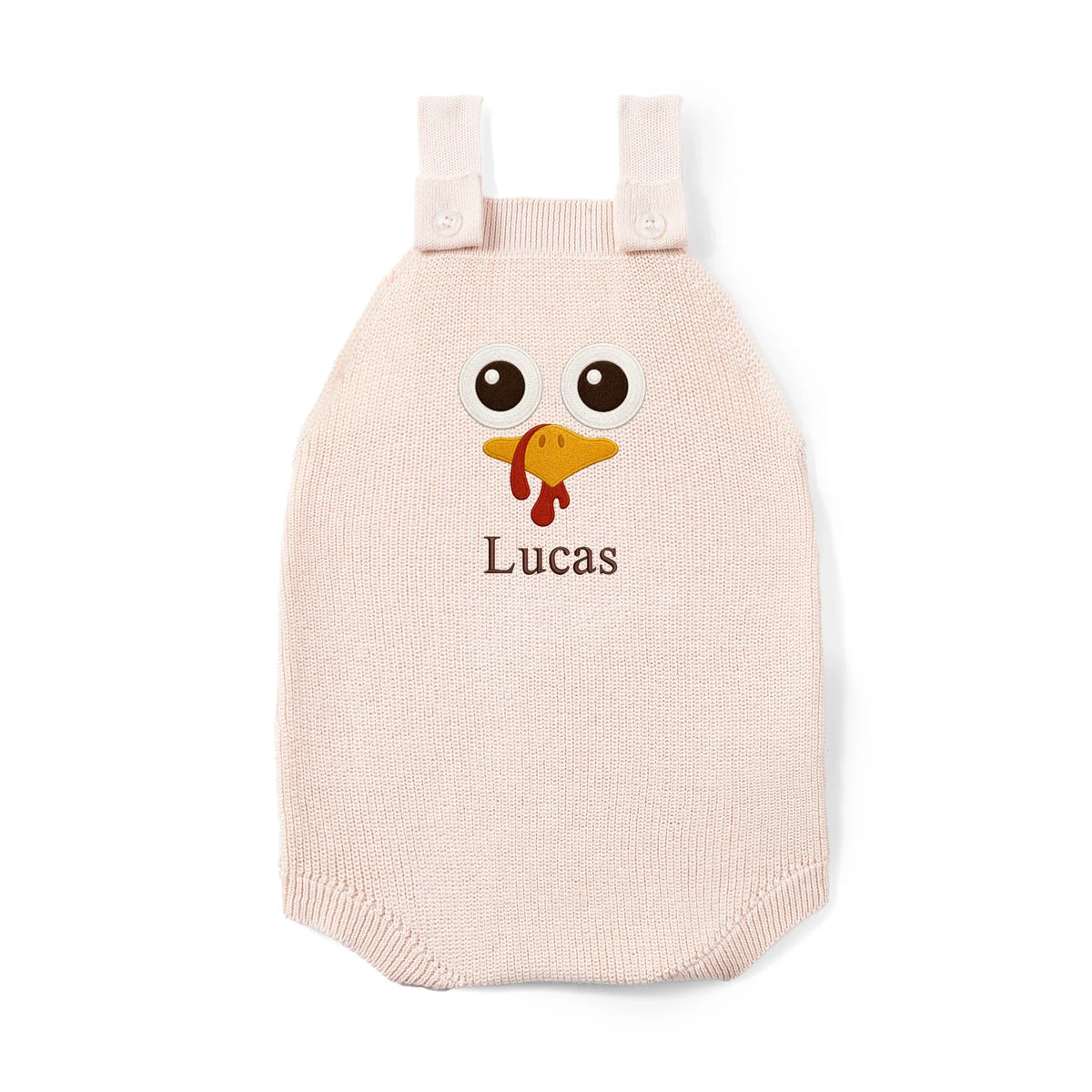 Personalized Turkey Thanksgiving Name Knit Button Strap Romper