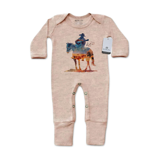 Where The Buffalo Roam - Infant Western Watercolor One-Piece Footed Pajamas W/Mittens