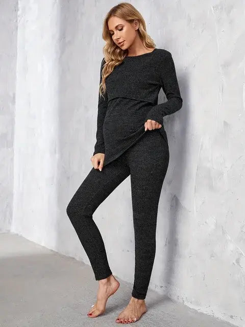 Women's Maternity Solid 2 Pieces Set - # WOAA51310001-PRG-NURSG
