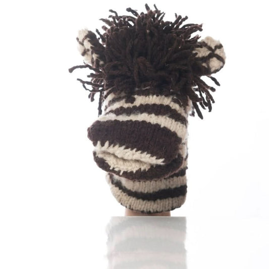 Organic Wool Knit Hand Puppet  | Zachary the Zebra